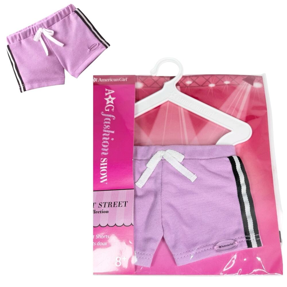 American Girl Doll Shorts Sweet Street Lavender Pink Black Striped Hanger New